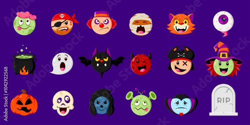 Cute and playful ghost characters dressed in various Halloween costumes. A fun and colorful design perfect for Halloween-themed decorations or greeting cards.