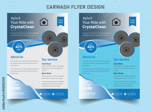 Professional car wash service layout, vehicle washing service poster, and car wash modern flyer design template bundle