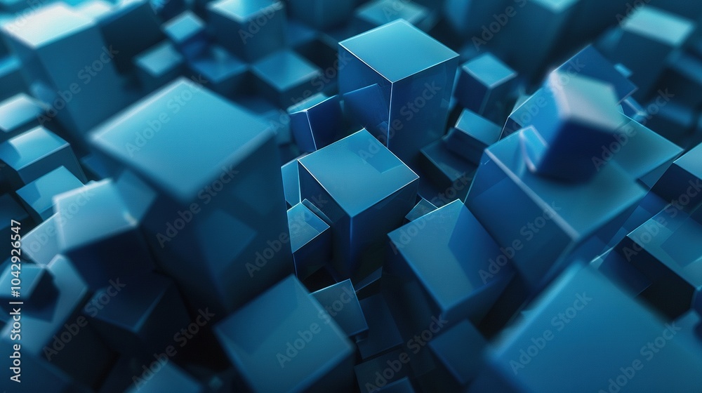 Abstract blue cube formations in a modern and futuristic 3D digital environment Abstract blue cube formations in a modern and futuristic 3D digital environment