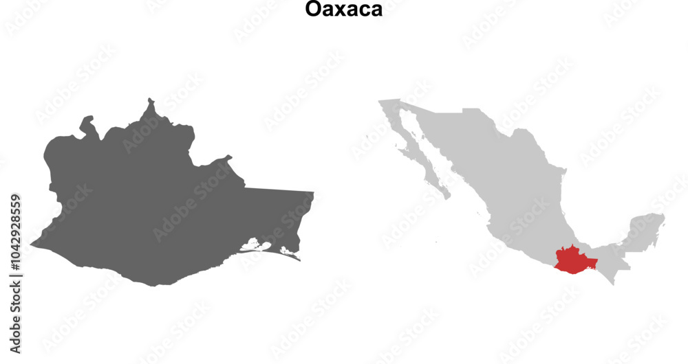 Fototapeta premium Oaxaca state blank outline map set