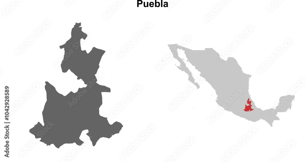 Obraz premium Puebla state blank outline map set