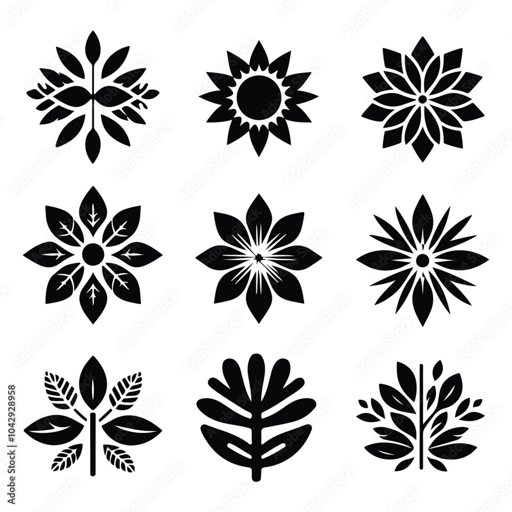 Fototapeta premium Shilhoutte Flowers tree vector icons set on a white background
