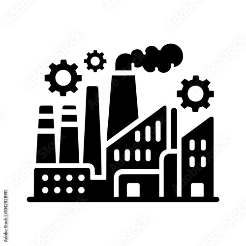 The Power of Production: An Eye-Catching Black Style Icon Vector Featuring a Factory Silhouette, Symbolizing the Backbone of the Industrial Area  

