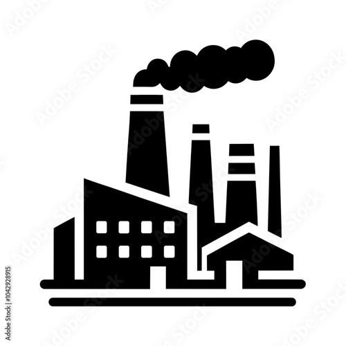 Dynamic Industry: A Captivating Black Icon Vector Showcasing a Factory Building, Perfectly Representing the Spirit of Manufacturing in an Urban Industrial Area  