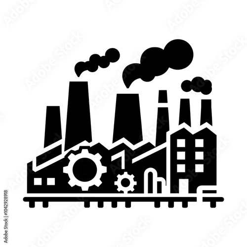 The Power of Production: An Eye-Catching Black Style Icon Vector Featuring a Factory Silhouette, Symbolizing the Backbone of the Industrial Area  

