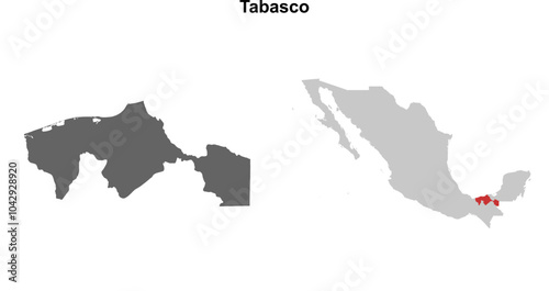 Tabasco state blank outline map set