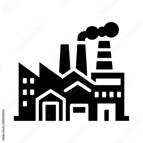 Dynamic Industry: A Captivating Black Icon Vector Showcasing a Factory Building, Perfectly Representing the Spirit of Manufacturing in an Urban Industrial Area  
