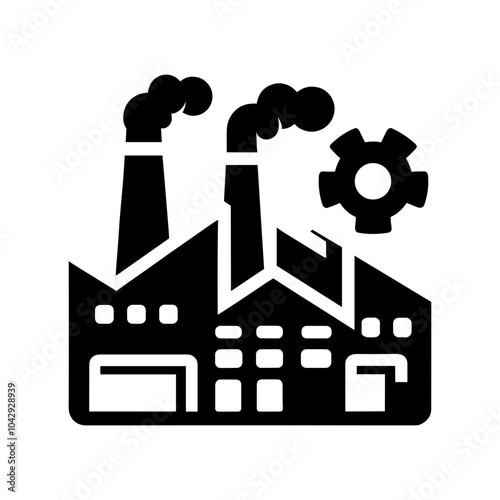 Industrial Elegance: A Unique Black Icon Vector Depicting a Factory Building in a Modern Style, Reflecting the Dynamic Nature of the Manufacturing Area  