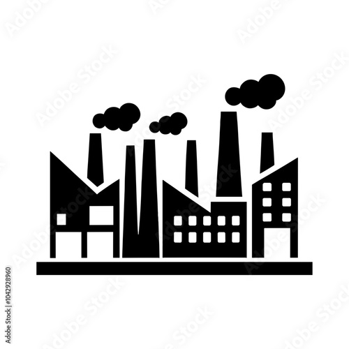 Modern Manufacturing: A Bold Black Style Icon Vector of an Industrial Factory Silhouette, Highlighting Key Elements of the Manufacturing Area  