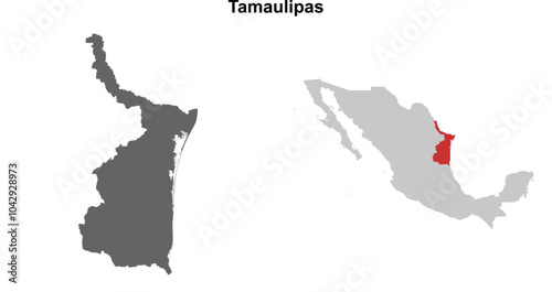 Tamaulipas state blank outline map set