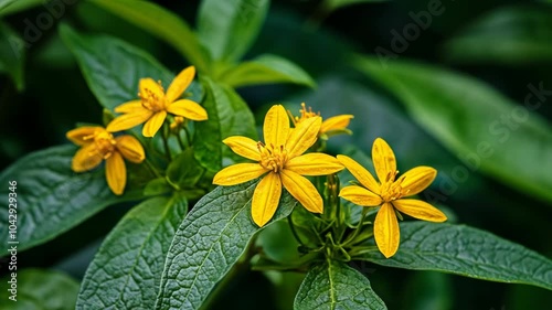 Wallpaper Mural Bright yellow flowers bloom on a green plant, their petals open wide in the summer sun Torontodigital.ca