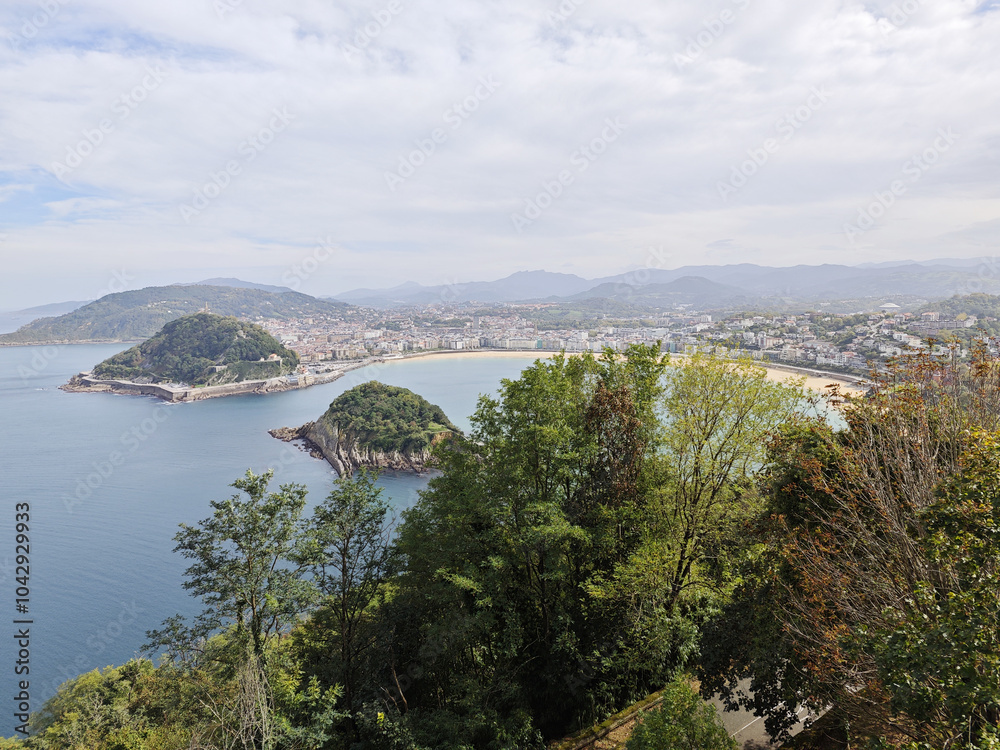 Naklejka premium The panorama of San Sebastian Donostia from the mountain Igueldo, Basque Country, Spain