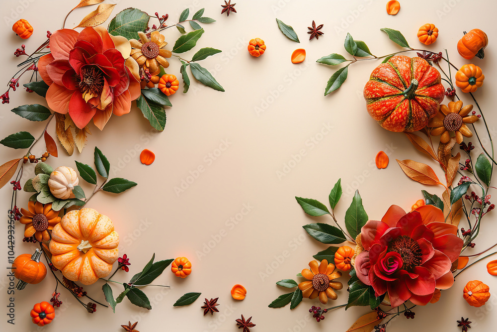 Obraz premium Beautiful greeting card with bright holiday composition for happy joy celebrate Thanksgiving
