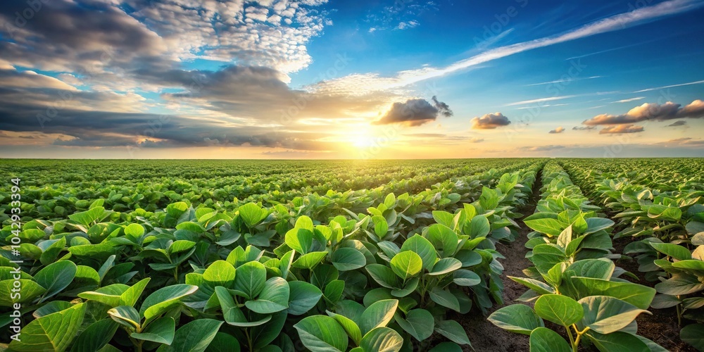 Low angle view of soybean field with horizon in background Low angle view of soybean field with horizon in background