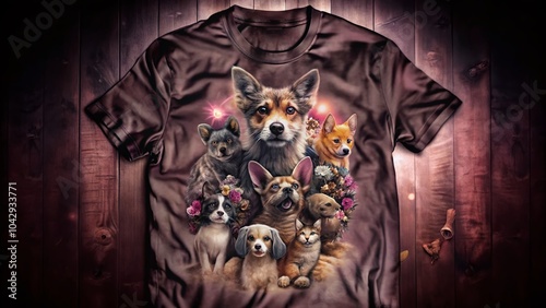 Vintage Style Pets T-Shirt with Colorful Fantasy Animal Graphics for Unique Fashion Statement