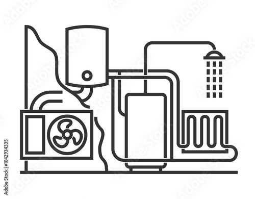 Air source heating pump scheme, in bold line