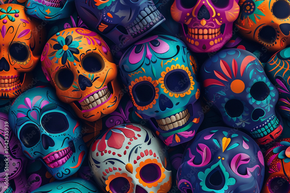 Fototapeta premium Beautiful greeting card with bright holiday composition for happy to joy celebrate dia de muertos