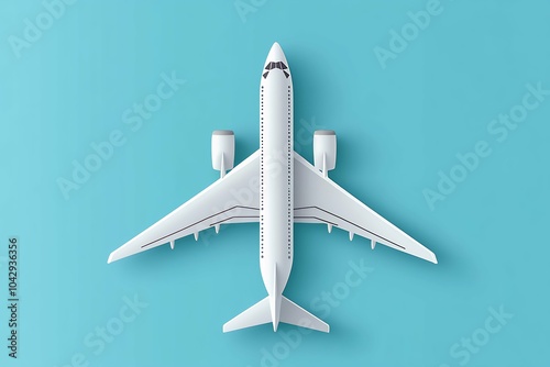 Model plane, airliner, airplane on blue background. travel and transportation concept