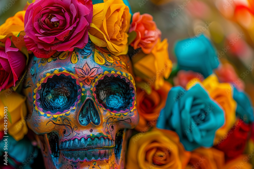 Beautiful greeting card with bright holiday composition for happy to joy celebrate dia de muertos Beautiful greeting card with bright holiday composition for happy to joy celebrate dia de muertos