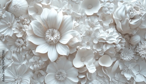 A close-up of a white flower wall with a variety of flowers.