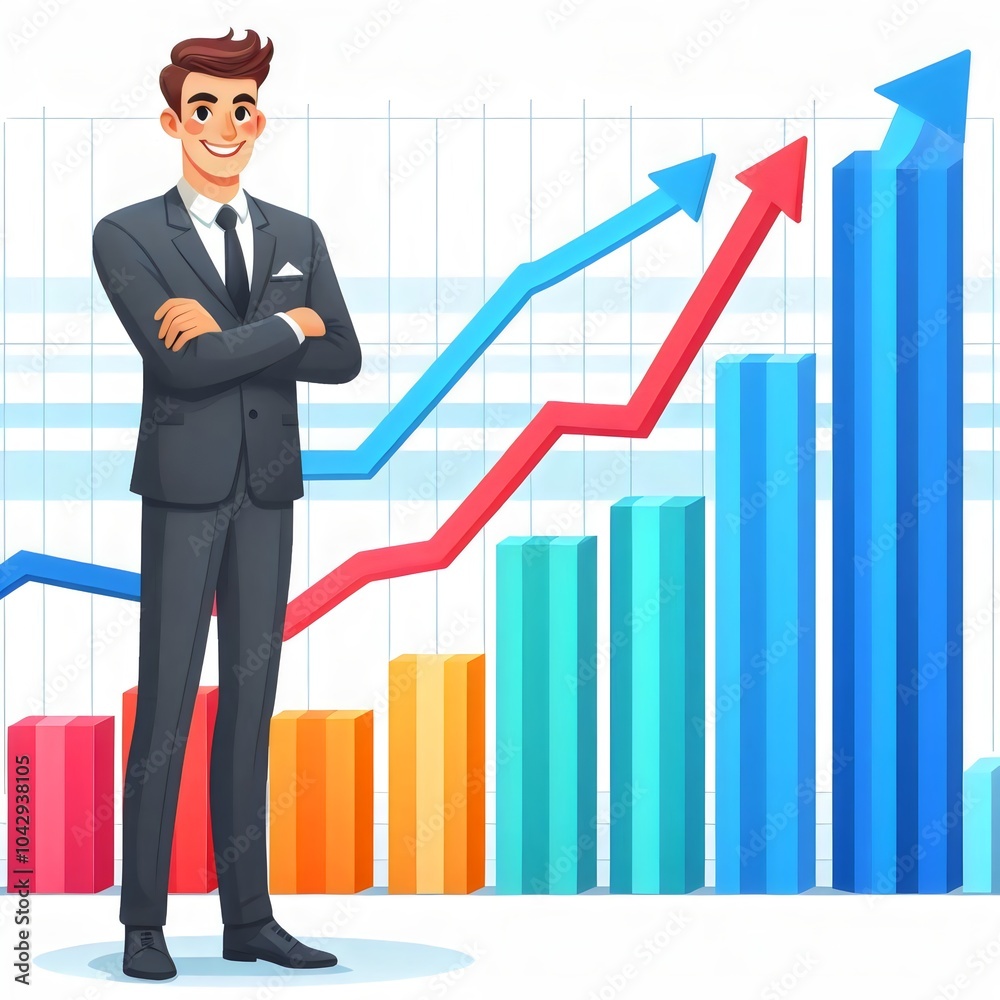 businessman with graph a man in a suit stands in front of a graph that says businessman finance diagram concept businessman with graph a man in a suit stands in front of a graph that says businessman finance diagram concept