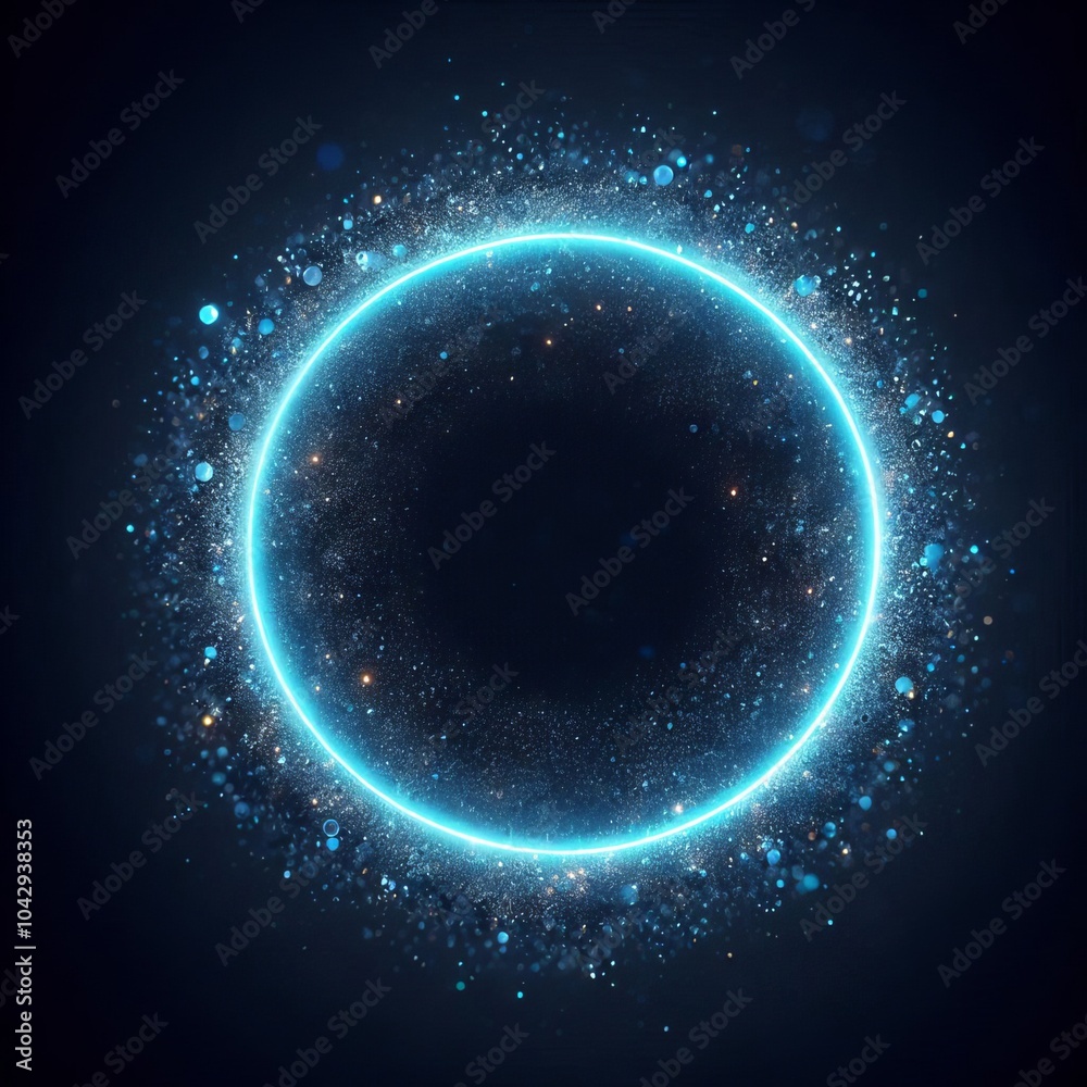 Fototapeta premium A glowing blue circle in space surrounded by stars and darkness