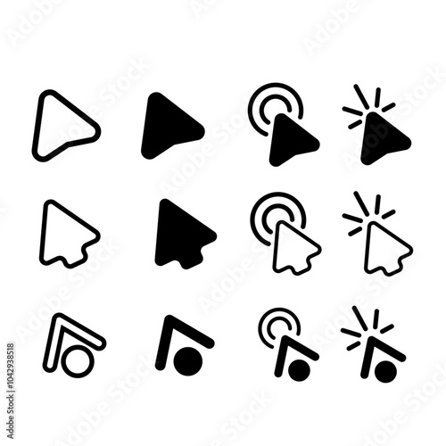Collection of black cursor line icons with various click position variations.