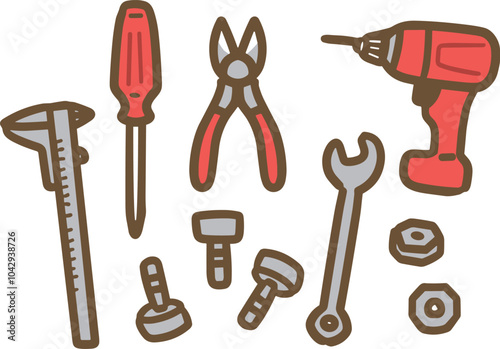 製造の仕事に使う工具の手書きイラスト(ベクター)