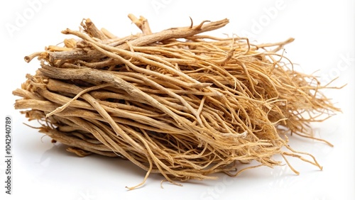 Dried vetiver roots isolated on white background
