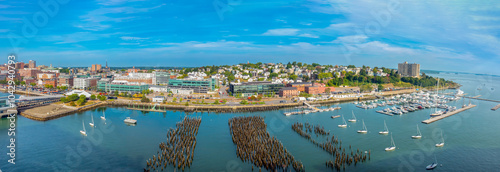 Panoramic view  of the harbor of Portland, Maine, New England, USA