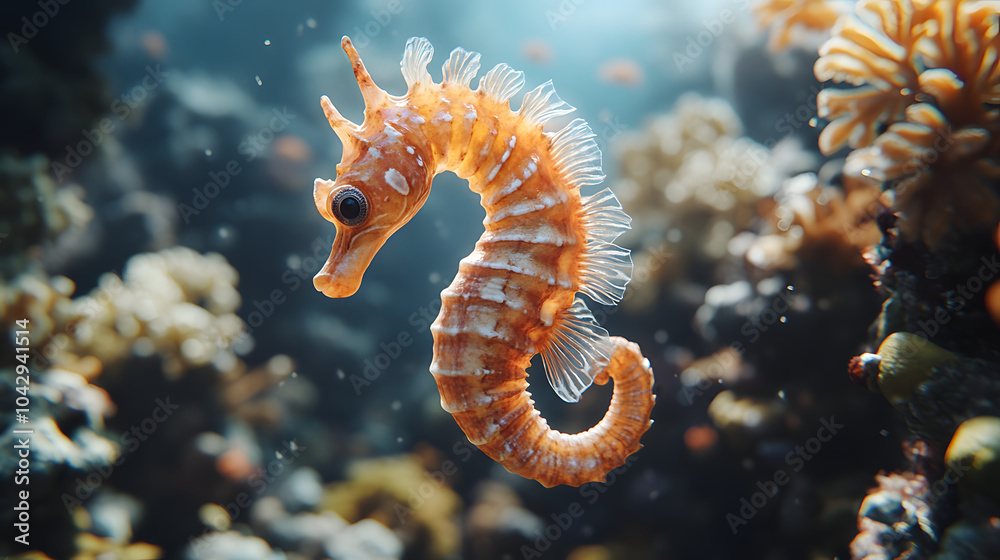 Elevate Your Image by Adding a Spectacular Seahorse to a Serene Underwater Scene Surrounded by Intricate Coral Formations and Schools of Fish Elevate Your Image by Adding a Spectacular Seahorse to a Serene Underwater Scene Surrounded by Intricate Coral Formations and Schools of Fish
