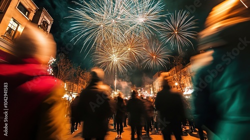 Wallpaper Mural Blurry crowd watching fireworks in urban night setting Torontodigital.ca