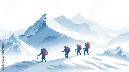 Hiking in Himalaya mountains, Nepal. Vector illustration of trekking.