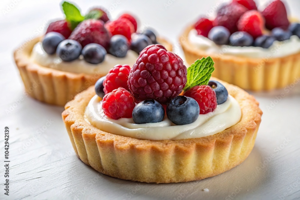 Dessert with raspberry and blueberry filling and white cream filling Dessert with raspberry and blueberry filling and white cream filling