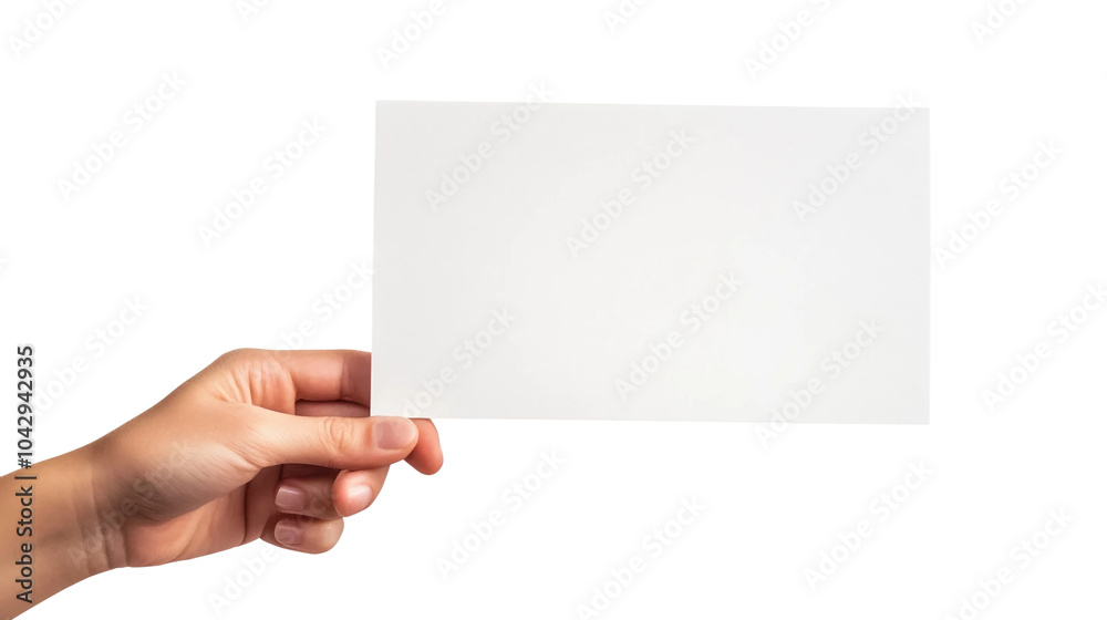 Hand holding blank paper isolated on transparent white background, clipping path. Hand holding blank paper isolated on transparent white background, clipping path.