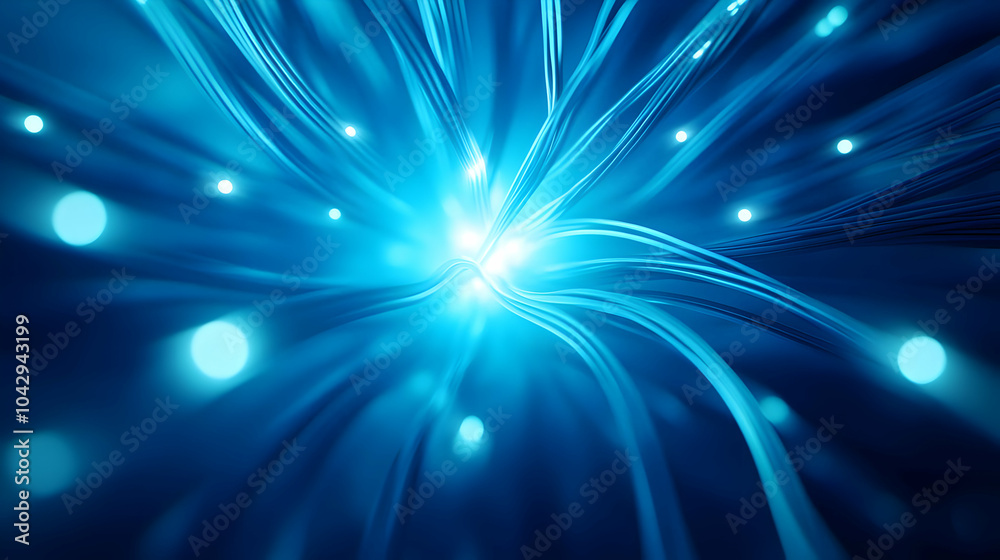 Fototapeta premium Abstract blue light rays and particles creating a dynamic and vibrant energy effect.