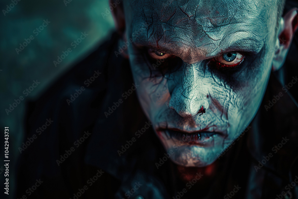Fototapeta premium Scary zombie wandering in a street with dramatic lighting on celebration holiday Halloween