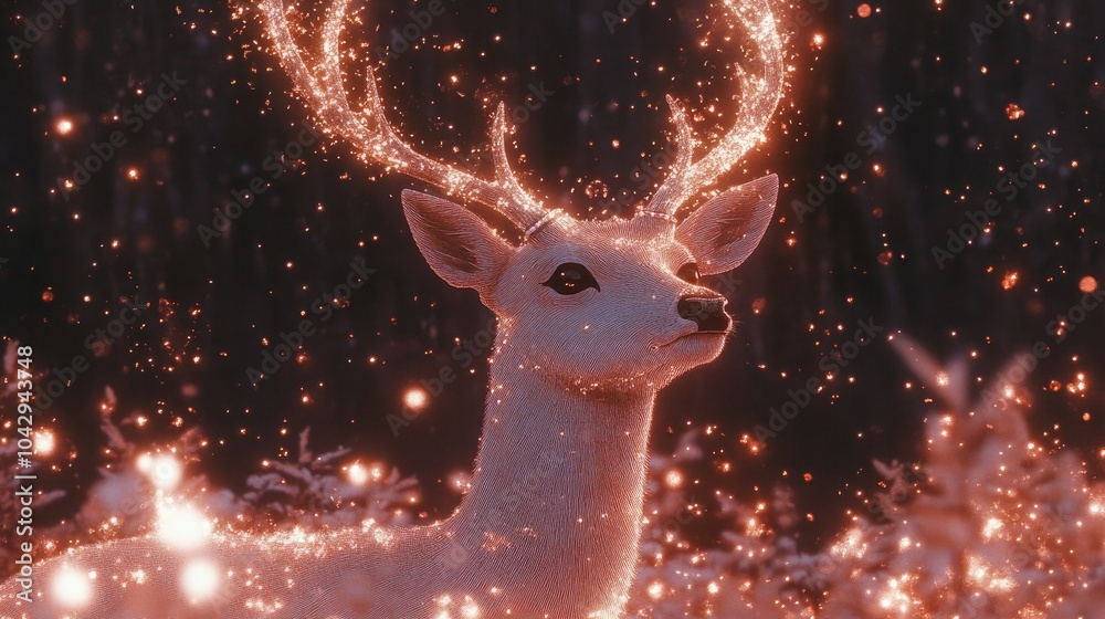 Fototapeta premium Enchanted deer in magic forest dreamlike vintage vibe Christmas design