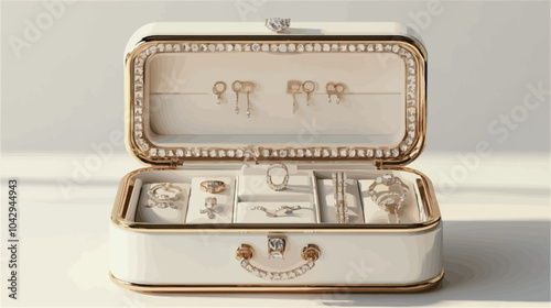 Jewelry box with gold rings and diamonds. 3d rendering.