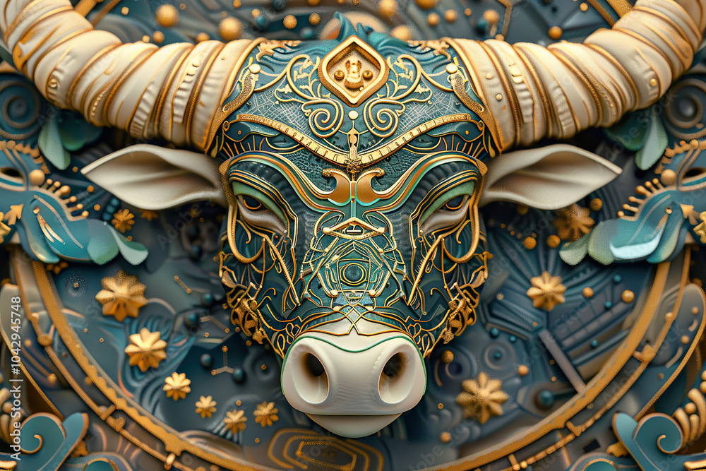 Naklejka premium Astrological composition with concept of Taurus zodiac sign symbol