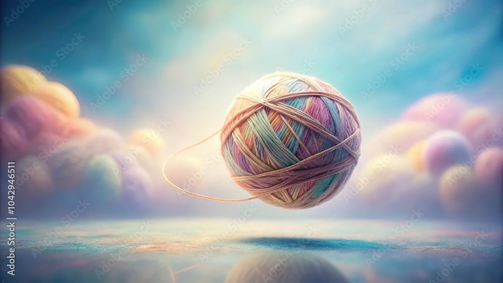 Dreamy pastel painting of a floating yarn ball Low Angle