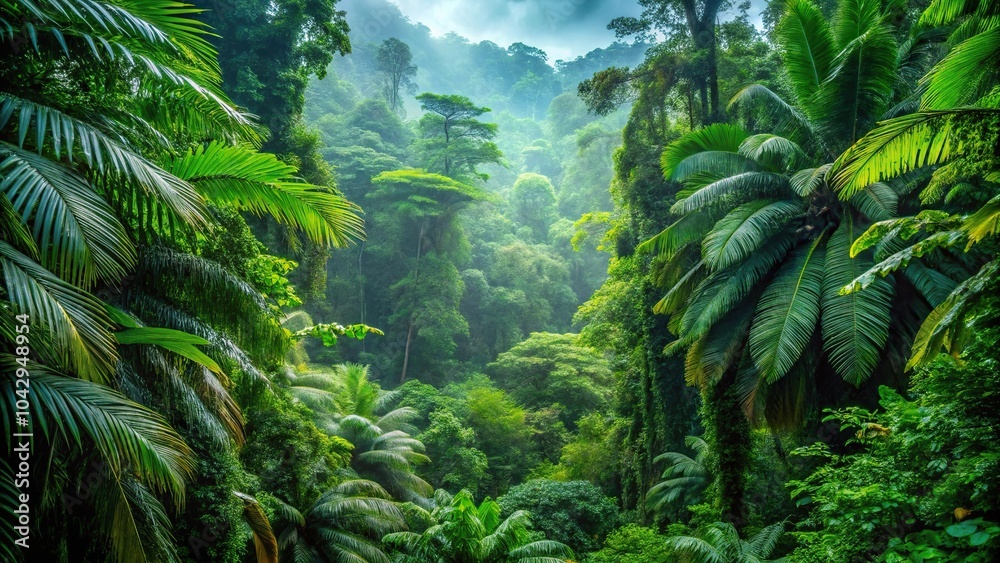 Lush rainforest foliage with vibrant vegetation Lush rainforest foliage with vibrant vegetation
