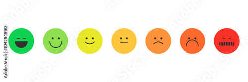 Feedback concept design set. Bad and Good Review. Emotions scale. Happy and Sad reaction. Mood faces for survey, rating icons. Vector illustration