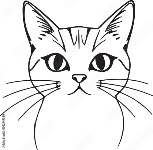 Cat sitting line art silhouette vector and white background