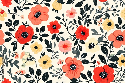 Elegant seamless floral pattern with delicate blossoms and foliage for textile, wallpaper, and decorative backgrounds
