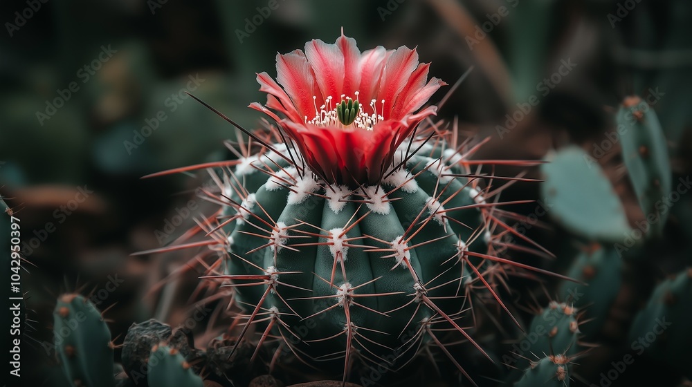 Vibrant Cactus Flower with Spines and Soft Background Vibrant Cactus Flower with Spines and Soft Background