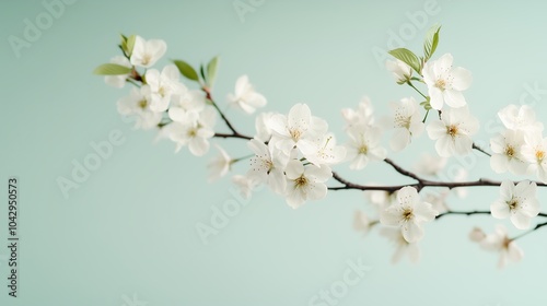 Wallpaper Mural Delicate White Flowers on Soft Blue Background Torontodigital.ca