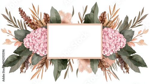 Watercolor Hydrangea Frame   Elegant Floral Border Design for Wedding Invitations  Greetin photo