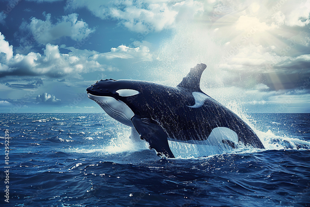 Fototapeta premium Fantastically beautiful majestic huge whale in ocean
