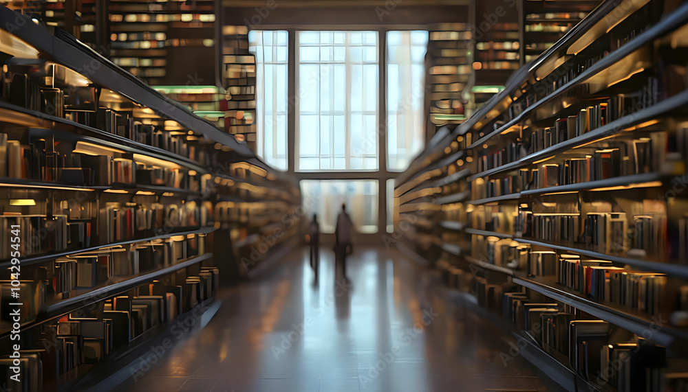 Serene Library Interior with Books and Natural Light Serene Library Interior with Books and Natural Light